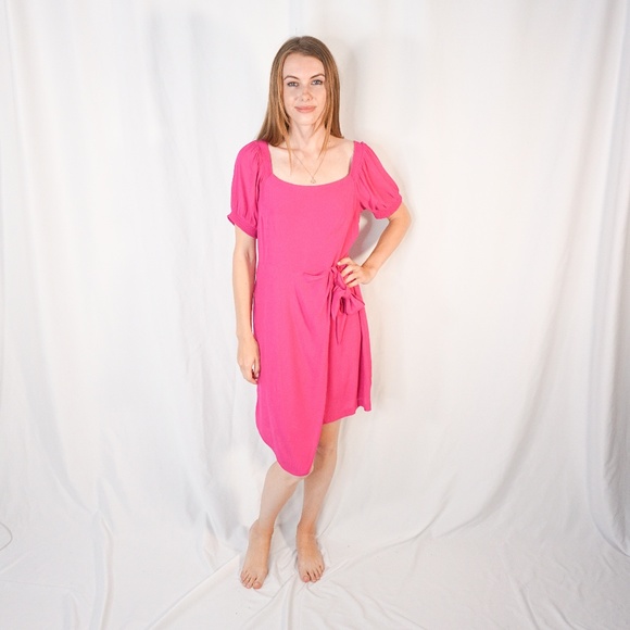 pink faux wrap dress